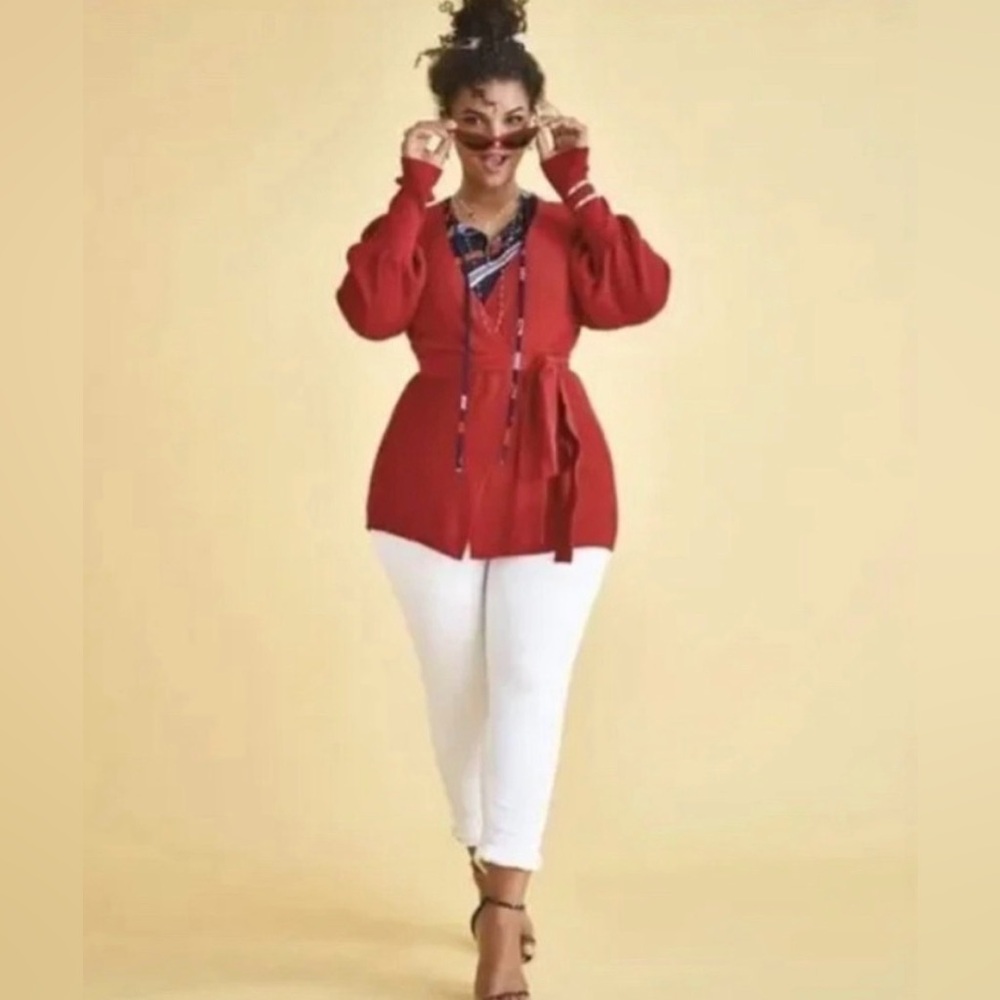 CAbi Cabaret Red Sweater with Belt